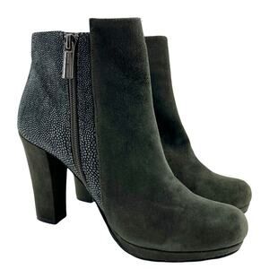 Sacha London (7) Flavia Green Suede Leather Zip Up Ankle Boots
